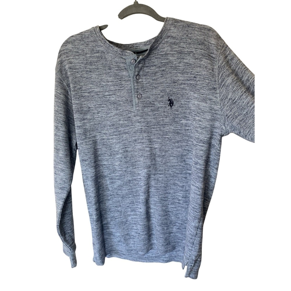 US Polo Assn Thermal Henley Shirt XL Grey Long Sleeve Waffle Knit Pullover